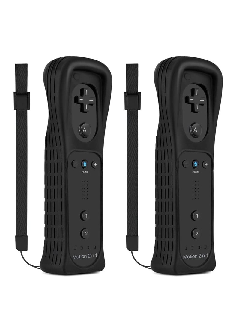 Barakah 2-Pack Wireless Remote Wiimote Controller with Built-in Motion Plus, Silicone Case, Sleeve Skin Cover, and Wrist Strap - Compatible with Nintendo Wii Games System - Black - Image 1